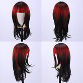 Ombre Red & Black Layered Curtain Bang Long Straight Wig for Prom